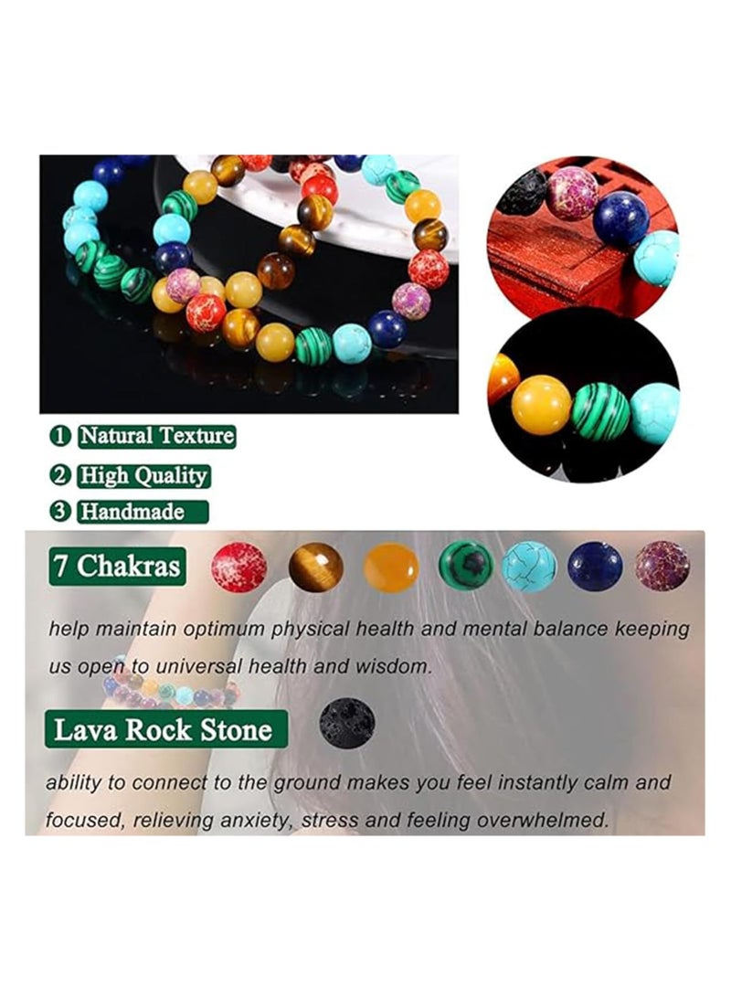 SYOSI Natural Stone Bracelet, Healing Power Gemstone Crystal Beads, Friendship Bracelets,  Stretch Bracelets Jewelry for Women, Braided Stone Bracelet, Emperor Volcanic Stone Beaded 2PCS - Image 5