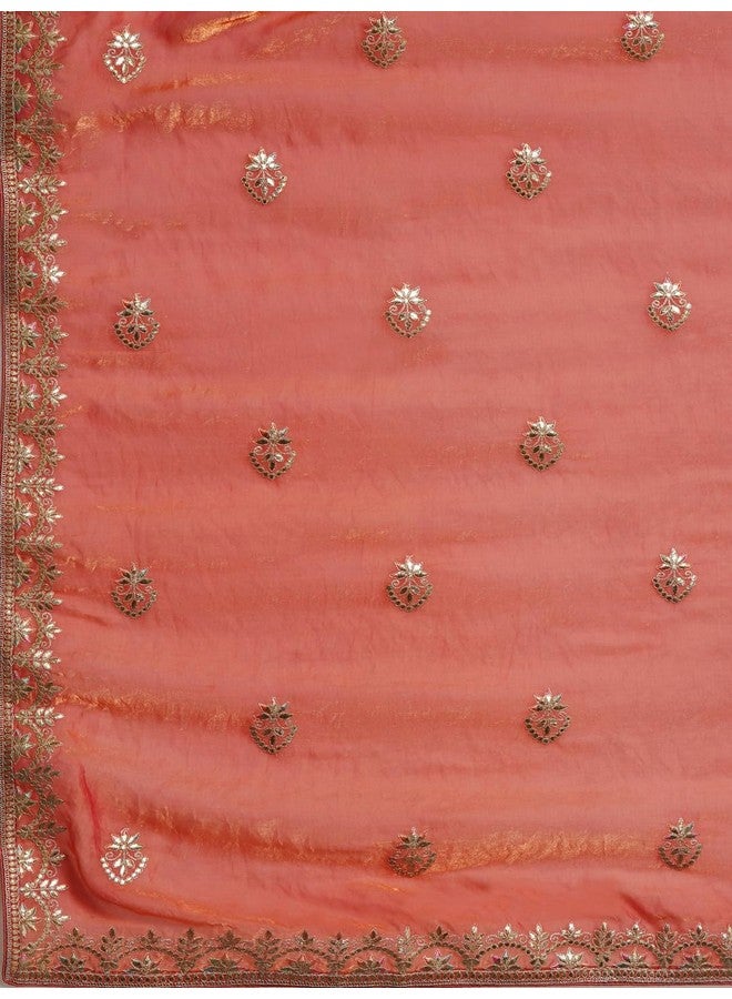 saree mall ساري مول ساري حرير ساتان مشغول باللون الخوخي مع بلوزة غير مخيطة (KRIYNS4004_KH) - Image 5