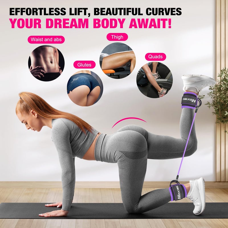 HOXWC Ankle Resistance Bands, Ankle Bands with Cuffs for Working Out, Exercise Bands for Butt Lift, Training Workout for Kickbacks Hip Gluteus Training Exercises, Glutes Workout Equipment for Women - Image 2