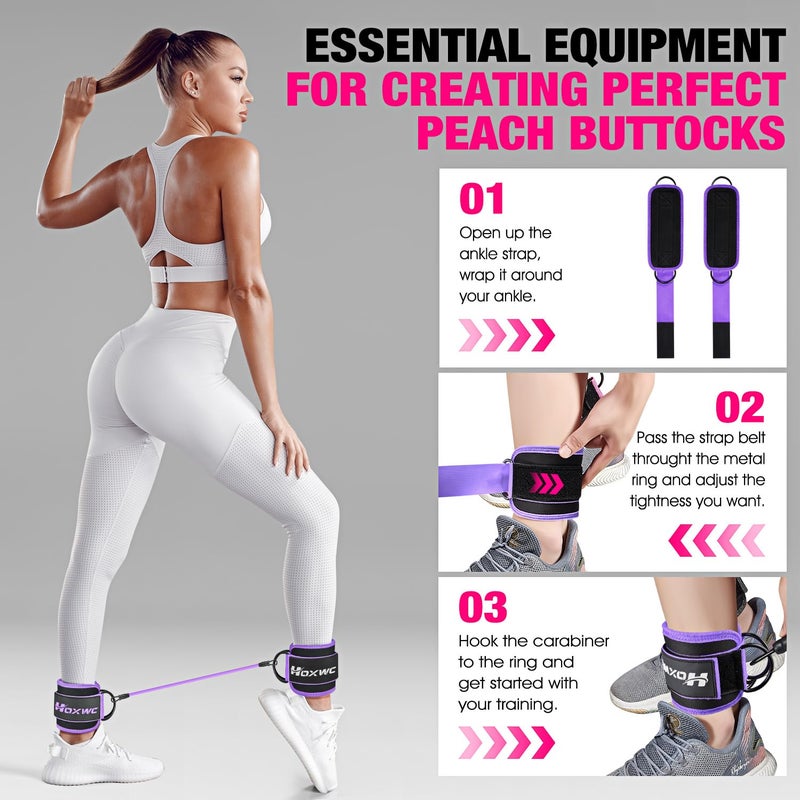 HOXWC Ankle Resistance Bands, Ankle Bands with Cuffs for Working Out, Exercise Bands for Butt Lift, Training Workout for Kickbacks Hip Gluteus Training Exercises, Glutes Workout Equipment for Women - Image 5