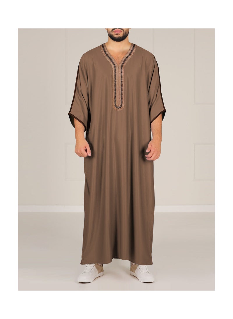 xozgdovg Side Pocket of Men's Robe with Sleeve Rope Embroidery and National Style  - Image 1