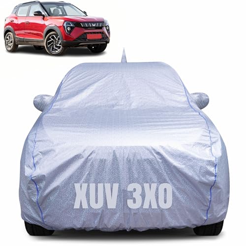 CABIUS 100% Waterproof Car Body Cover for Mahindra XUV 3XO (2024-2025) with Mirror Pocket, Heat & UV Resistant, Triple Stitched, Soft Lining, Bottom Elastic & Piping (Silver Reflective) - Image 1