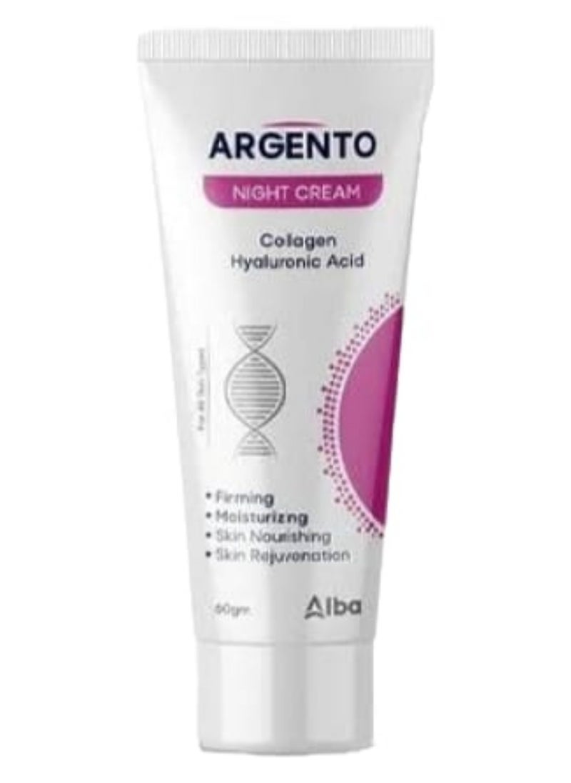 ARGENTO Argento Night Cream with Collagen & Hyaluronic Acid – Firming, Moisturizing & Skin Rejuvenation – For All Skin Types – 60 gm  - Image 1