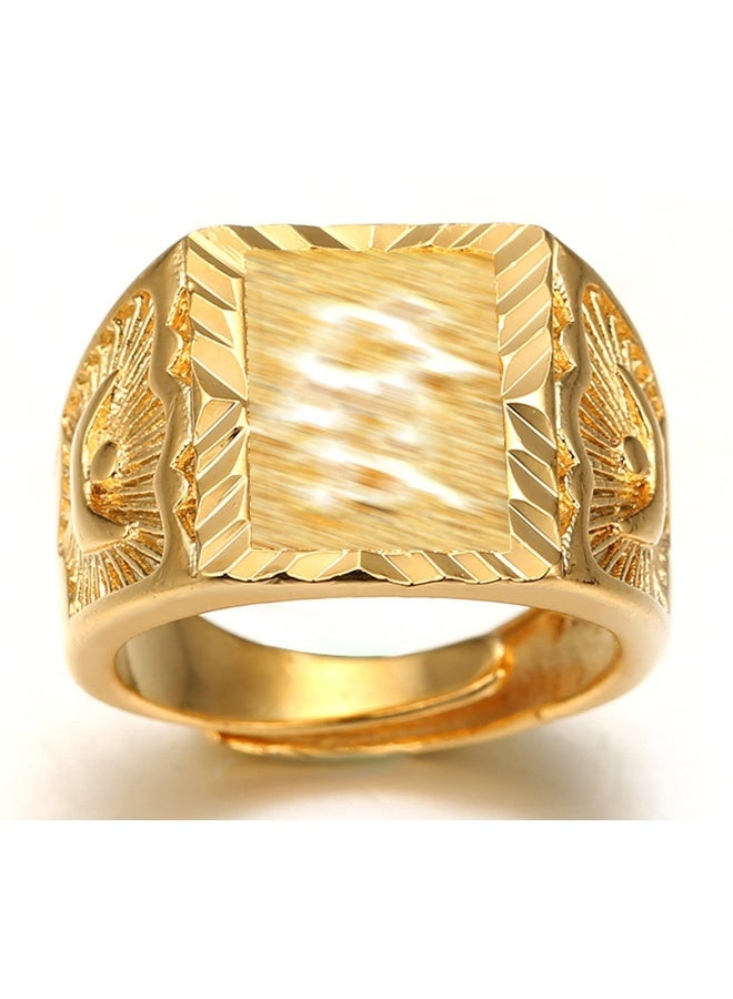 18K Real Gold Men's Gold Plated Ring Wedding Ring Kanji Ring Gold Bless All Rich Luck Wealth Ring Set Adjustable 4 Pcs Real Gold Plated Copper Brass Kanji Ring - Image 5