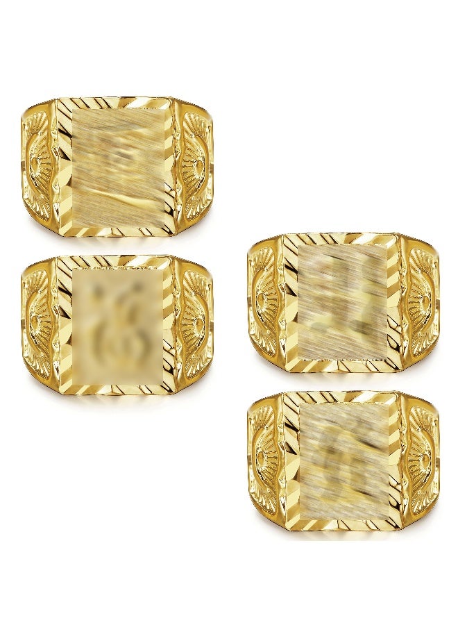 18K Real Gold Men's Gold Plated Ring Wedding Ring Kanji Ring Gold Bless All Rich Luck Wealth Ring Set Adjustable 4 Pcs Real Gold Plated Copper Brass Kanji Ring - Image 1