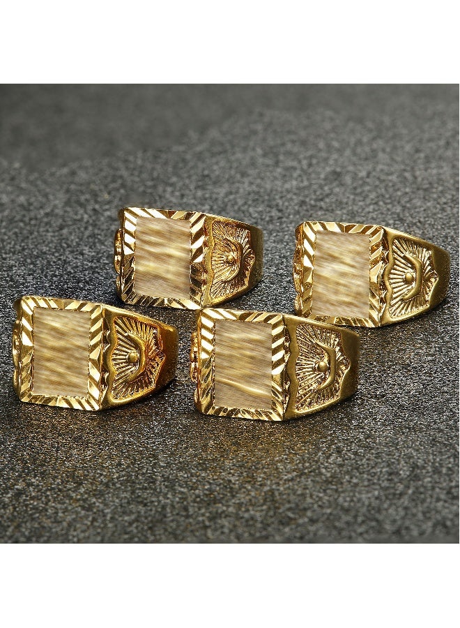 18K Real Gold Men's Gold Plated Ring Wedding Ring Kanji Ring Gold Bless All Rich Luck Wealth Ring Set Adjustable 4 Pcs Real Gold Plated Copper Brass Kanji Ring - Image 3