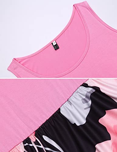 Bluetime Womens Summer Scoop Neck Sleeveless Tank Top Floral Print Maxi Dress (Pink, XL) - Image 4