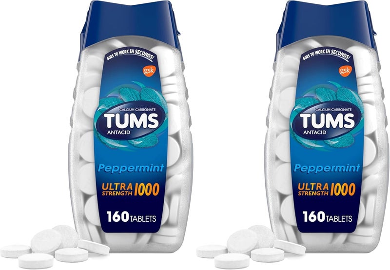 TUMS Ultra Strength Chewable Antacid Tablets for Heartburn Relief Peppermint  160 Count Pack of 2 - Image 1