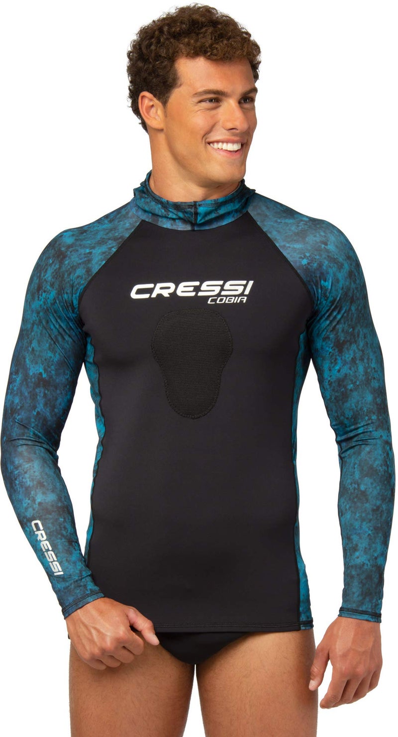 Cressi Cobia Hooded Long Sleeve Rash Guards Camo Blue Long Sleeve L - Image 2