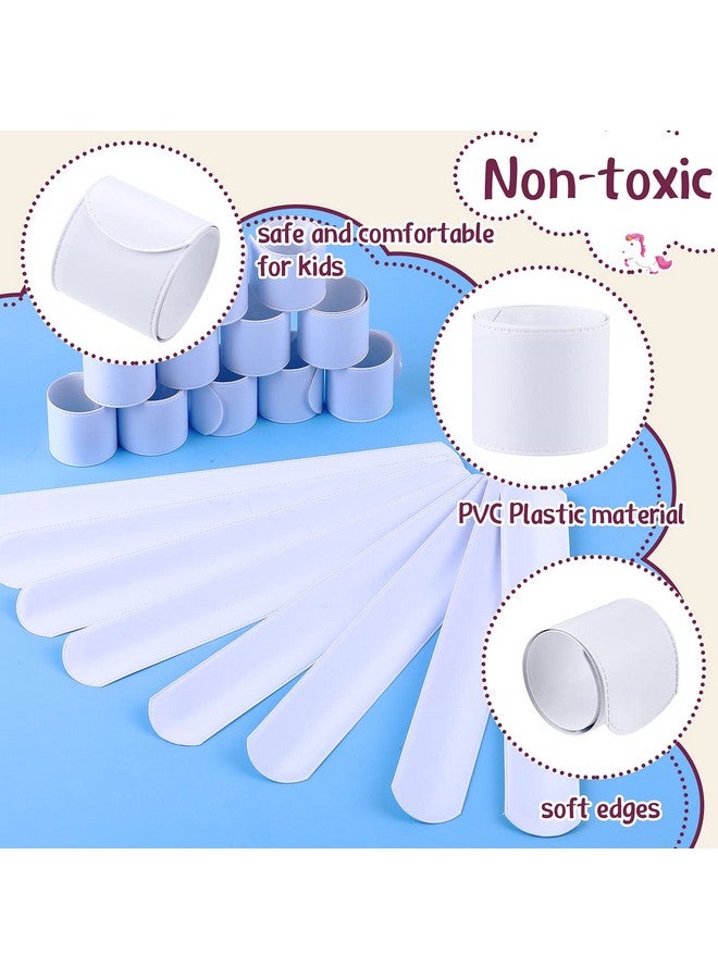 سكايليتي 24 قطعة أساور صفعة بيضاء أساور صفعة ذاتية الصنع أربطة صفعة فارغة من البلاستيك العادي أساور حفلات معصم للأطفال في أعياد الميلاد والهالوين وحفلات الكريسماس والمشروعات الحرفية المدرسية - Image 3