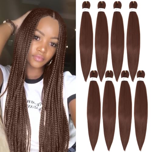 ALIABSION Pre-Stretched Braiding Hair 26 Inch 8 Packs Brown Braiding Hair Pre Stretched for Twist or Box Braids Hot Water Setting Soft Yaki Synthetic Knotless Braid Hair Extension (Color 30#) - Image 1
