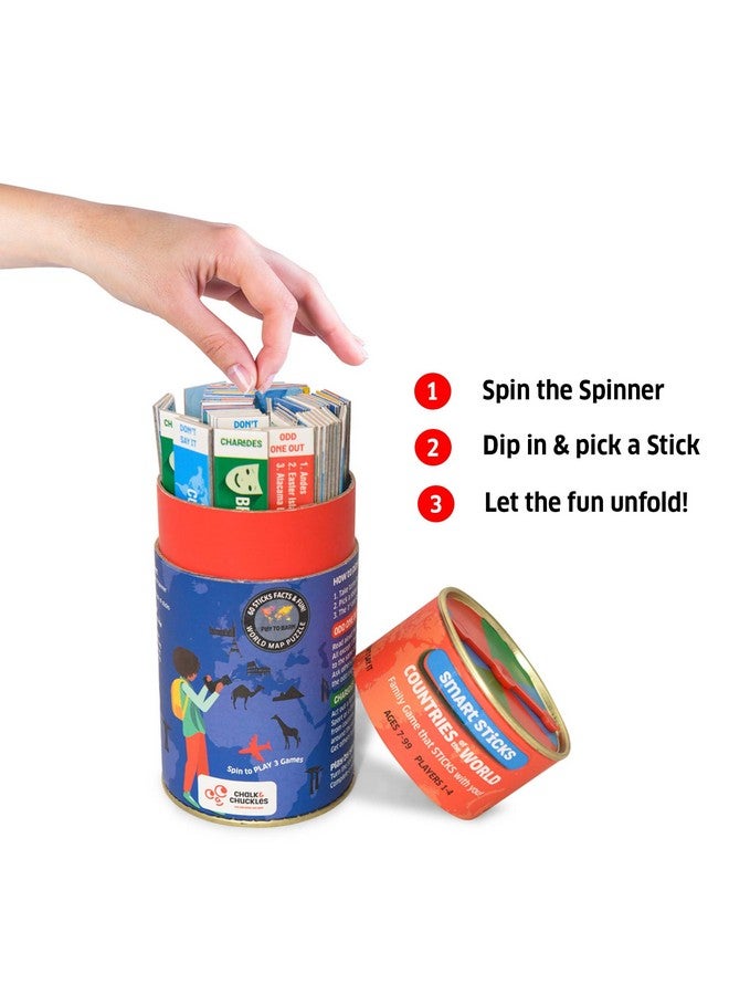 CHALK AND CHUCKLES Smart Sticks Countries Of The World Games For Kids Age 7+, Fun Educational Toys, Card Game, Map Puzzle, Birthday Return Gift For Girls, Boys 8, 9, 10, 11, 12 - Image 1