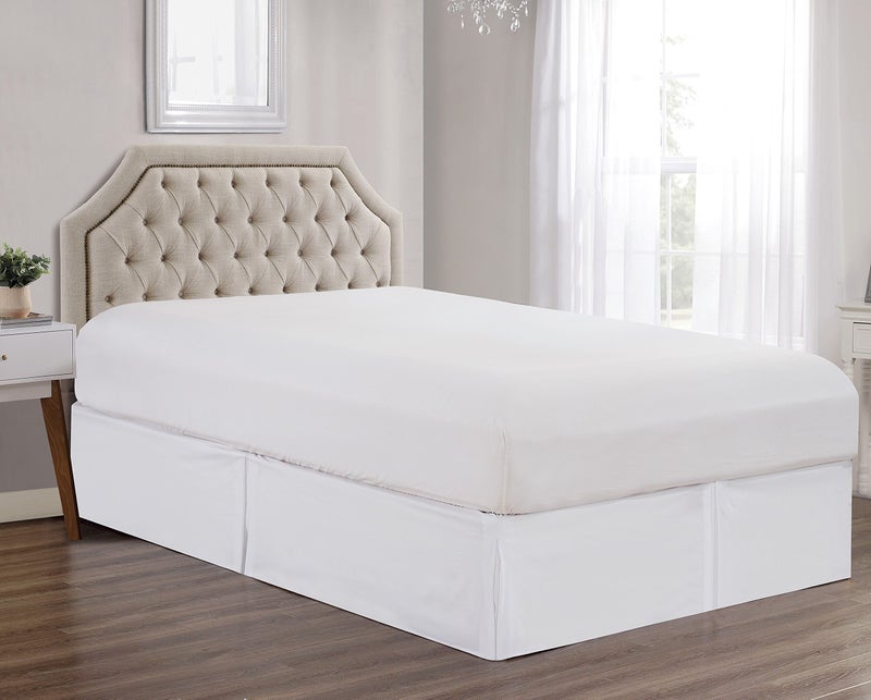 Sheets & Beyond Super Soft Solid Brushed Microfiber 14"" Pleated Bed Skirt/Dust Ruffle (Full Size  White) - Image 1