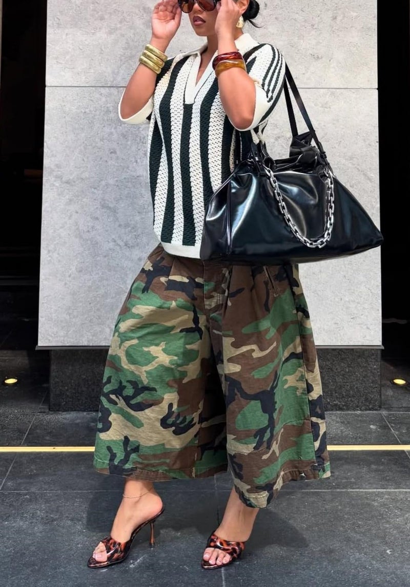 Unybwonn Women Camouflage Barrel Pants Army Fatigue High Waisted Stretchy Wide Leg Harem Plus Size Y2k Camo Cargo Trousers - Image 3