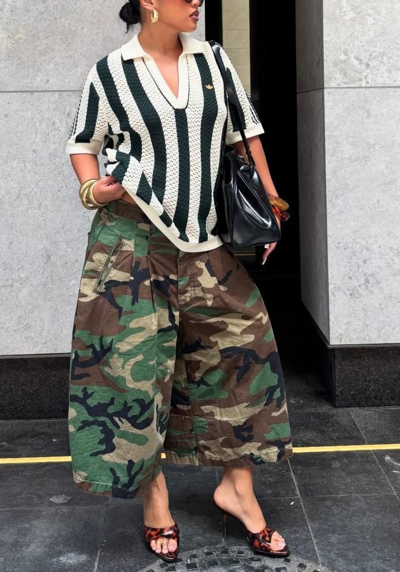 Unybwonn Women Camouflage Barrel Pants Army Fatigue High Waisted Stretchy Wide Leg Harem Plus Size Y2k Camo Cargo Trousers - Image 4
