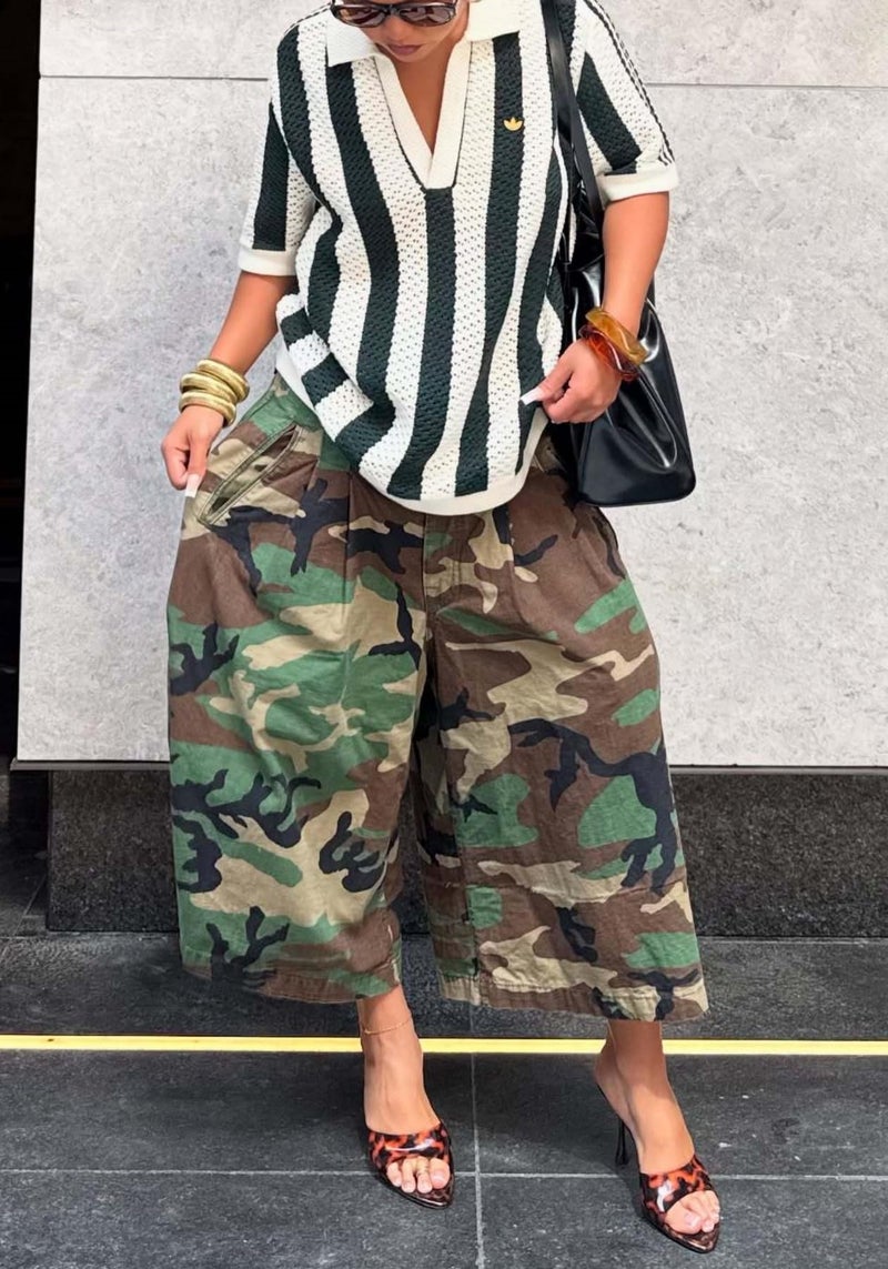 Unybwonn Women Camouflage Barrel Pants Army Fatigue High Waisted Stretchy Wide Leg Harem Plus Size Y2k Camo Cargo Trousers - Image 2