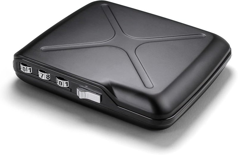 Aluminium code wallet, lockable with a 3 digit code, RFID protection against fraud and demagnetization, secured card holder (Black) - Image 1