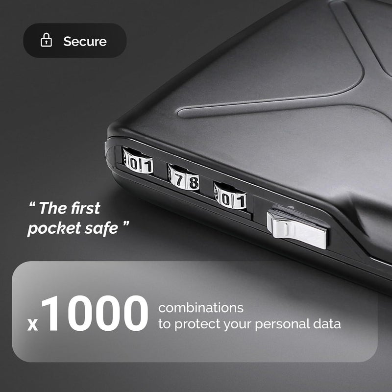 Aluminium code wallet, lockable with a 3 digit code, RFID protection against fraud and demagnetization, secured card holder (Black) - Image 2