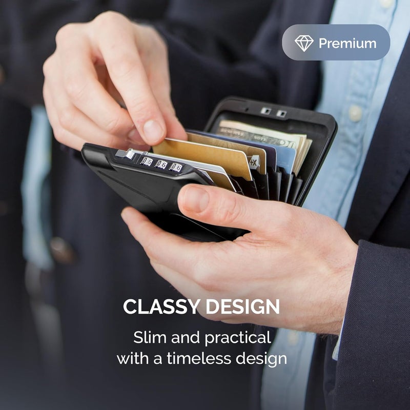 Aluminium code wallet, lockable with a 3 digit code, RFID protection against fraud and demagnetization, secured card holder (Black) - Image 4