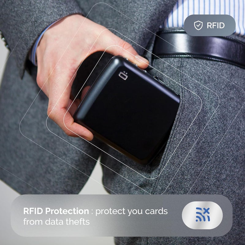Aluminium code wallet, lockable with a 3 digit code, RFID protection against fraud and demagnetization, secured card holder (Black) - Image 5
