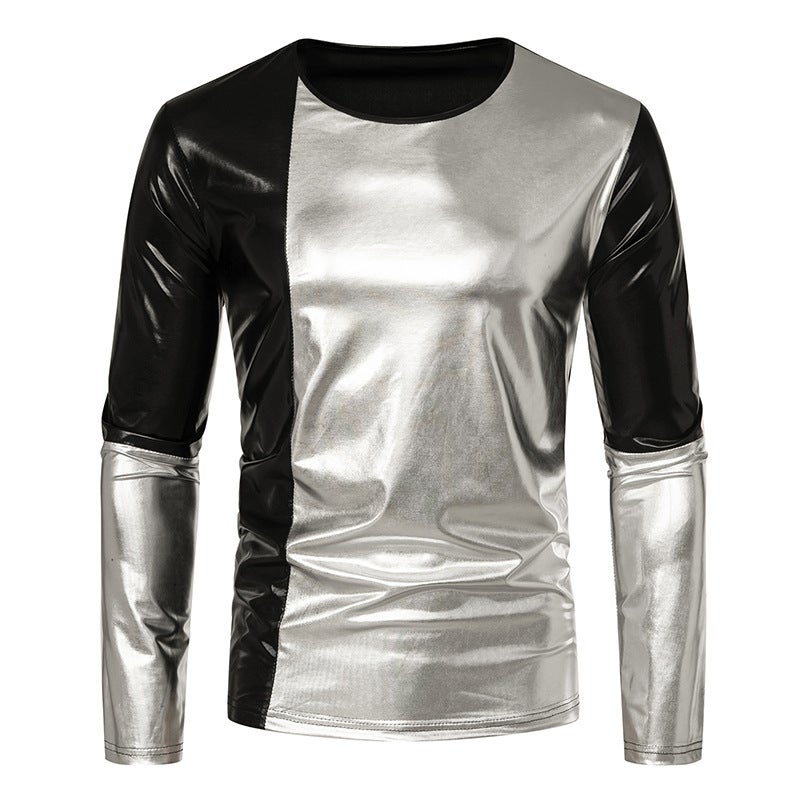 new men's T-shirt nightclub color matching long-sleeved T-shirt party clothing generation D37 - Image 3