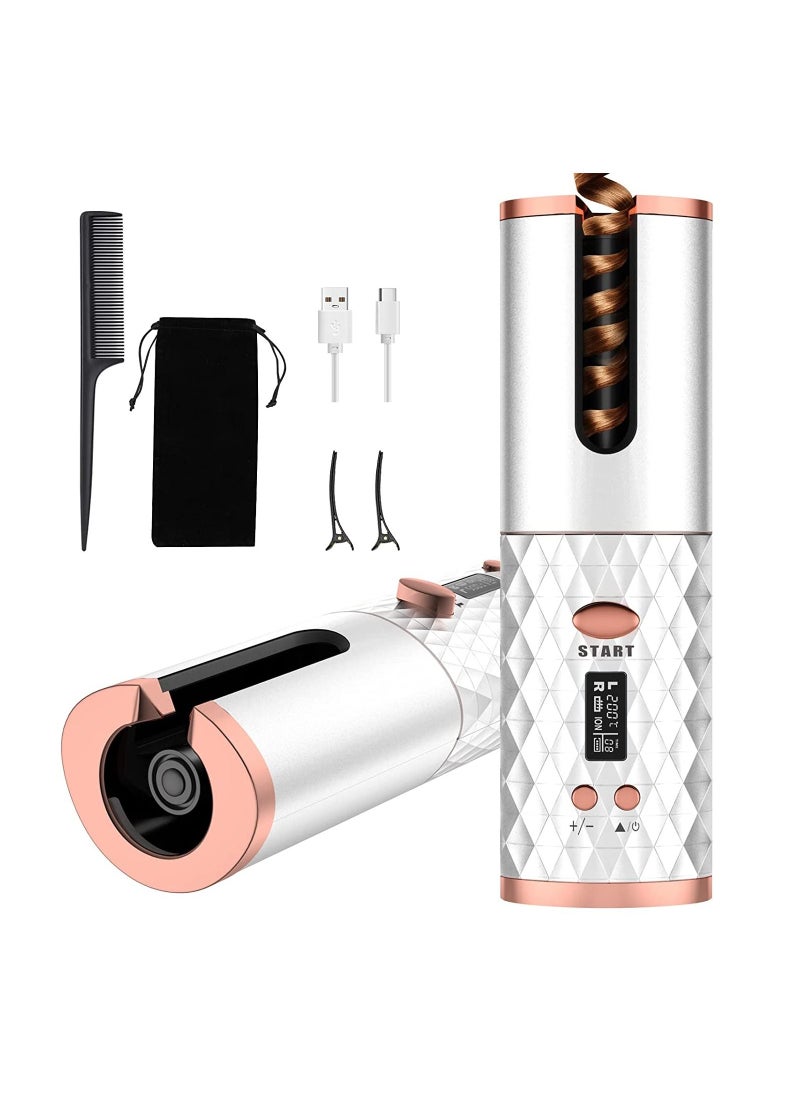 Automatic Curling Iron, Cordless Auto Hair Curler with 6 Temps, 11 Timers & LCD Display, Portable Rechargeable Ceramic Rotating Curling Wand, Wireless Beach Waves Iron Fast Heating for Hair Styling