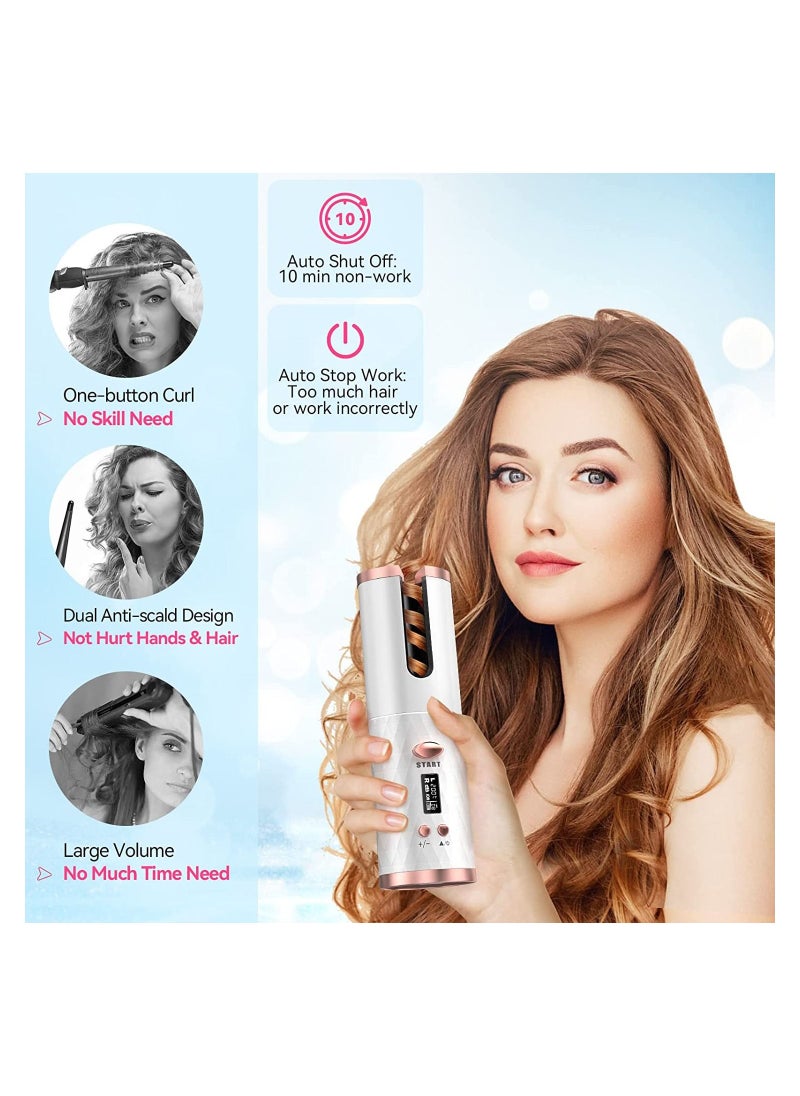 Automatic Curling Iron, Cordless Auto Hair Curler with 6 Temps, 11 Timers & LCD Display, Portable Rechargeable Ceramic Rotating Curling Wand, Wireless Beach Waves Iron Fast Heating for Hair Styling