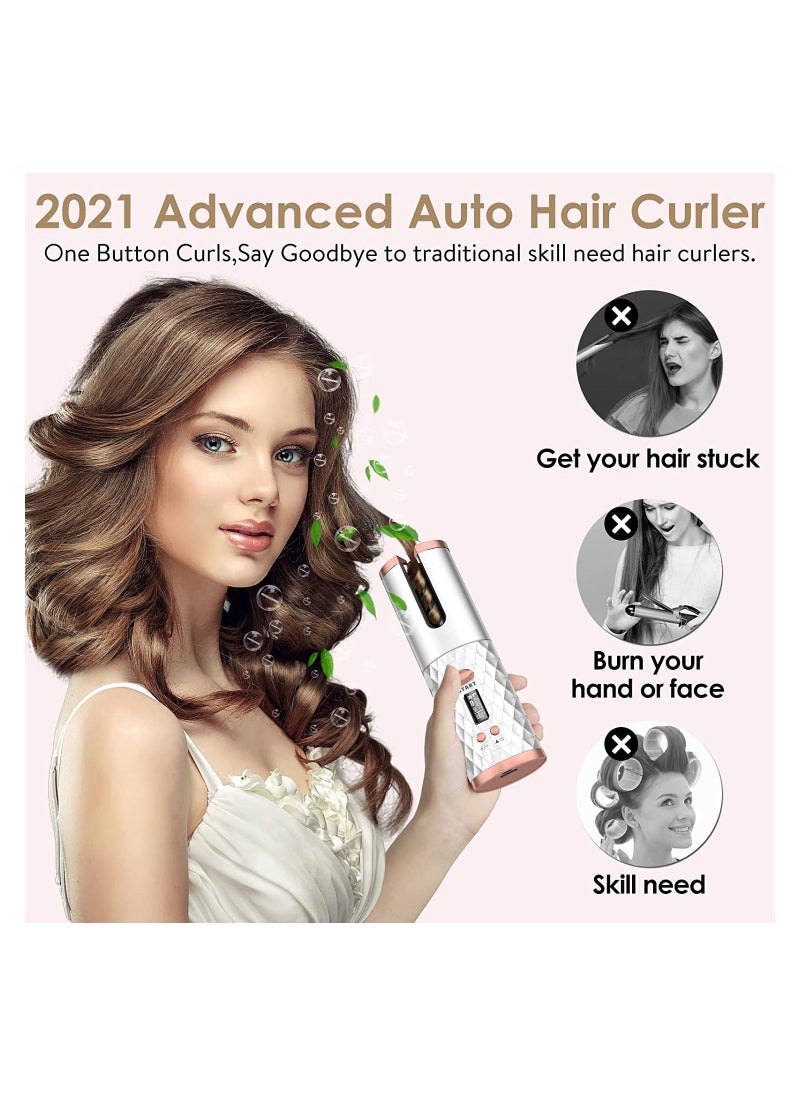 Automatic Curling Iron, Cordless Auto Hair Curler with 6 Temps, 11 Timers & LCD Display, Portable Rechargeable Ceramic Rotating Curling Wand, Wireless Beach Waves Iron Fast Heating for Hair Styling