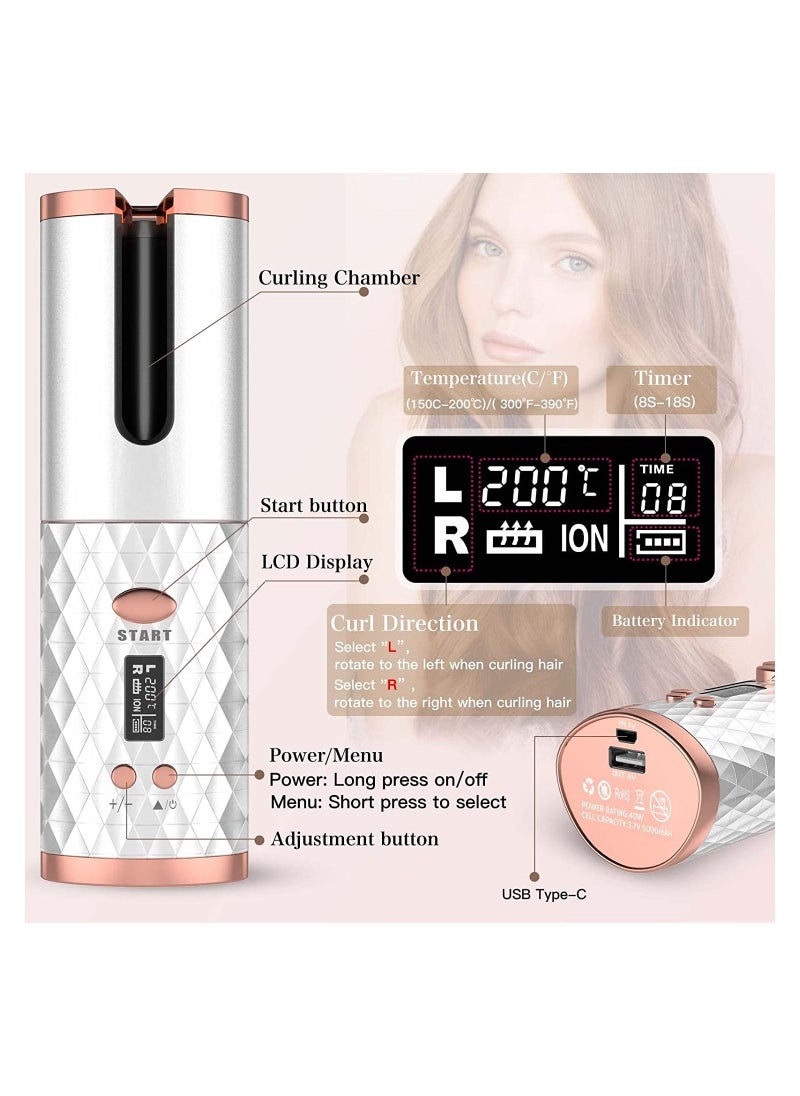 Automatic Curling Iron, Cordless Auto Hair Curler with 6 Temps, 11 Timers & LCD Display, Portable Rechargeable Ceramic Rotating Curling Wand, Wireless Beach Waves Iron Fast Heating for Hair Styling