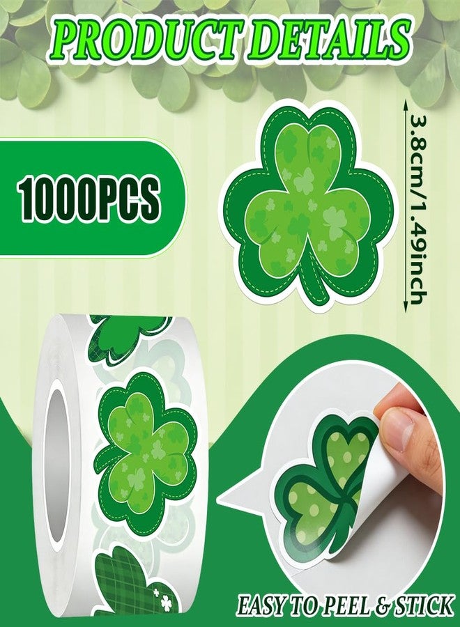 AWEELON 1000Pcs St. Patrick's Day Stickers Roll Shamrock Clover Paper Decals 10 Designs Green Sparkly Decorative Reward Seal Sticker for Envelope Journal Decor Party Supplies - Image 2