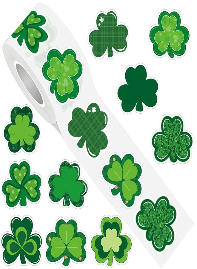 AWEELON 1000Pcs St. Patrick's Day Stickers Roll Shamrock Clover Paper Decals 10 Designs Green Sparkly Decorative Reward Seal Sticker for Envelope Journal Decor Party Supplies - Image 1