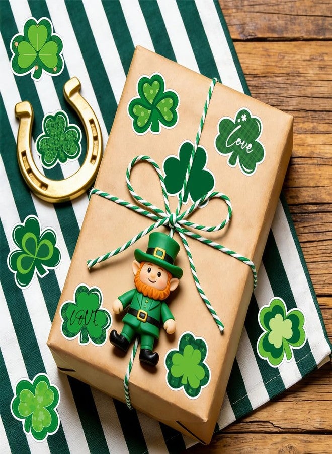AWEELON 1000Pcs St. Patrick's Day Stickers Roll Shamrock Clover Paper Decals 10 Designs Green Sparkly Decorative Reward Seal Sticker for Envelope Journal Decor Party Supplies - Image 4