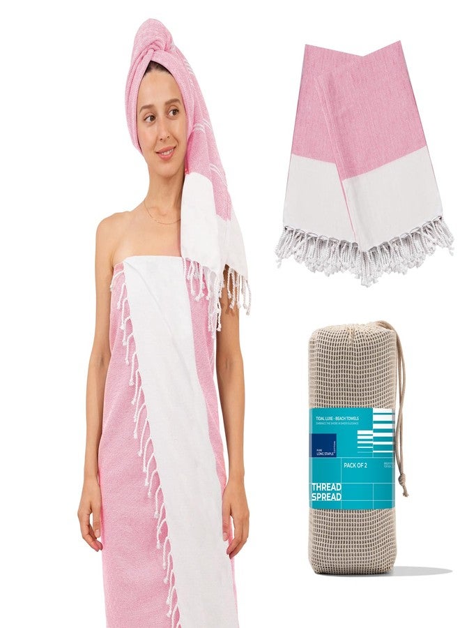THREAD SPREAD Herringbone Turkish Beach Towels 2 Pack - 100% Cotton Quick Dry Lightweight & Absorbent, Large Turkish Bath Towels for Travel, Sand Free Oversized Beach Towel (Quartz Pink, 39" x 71") - Image 1