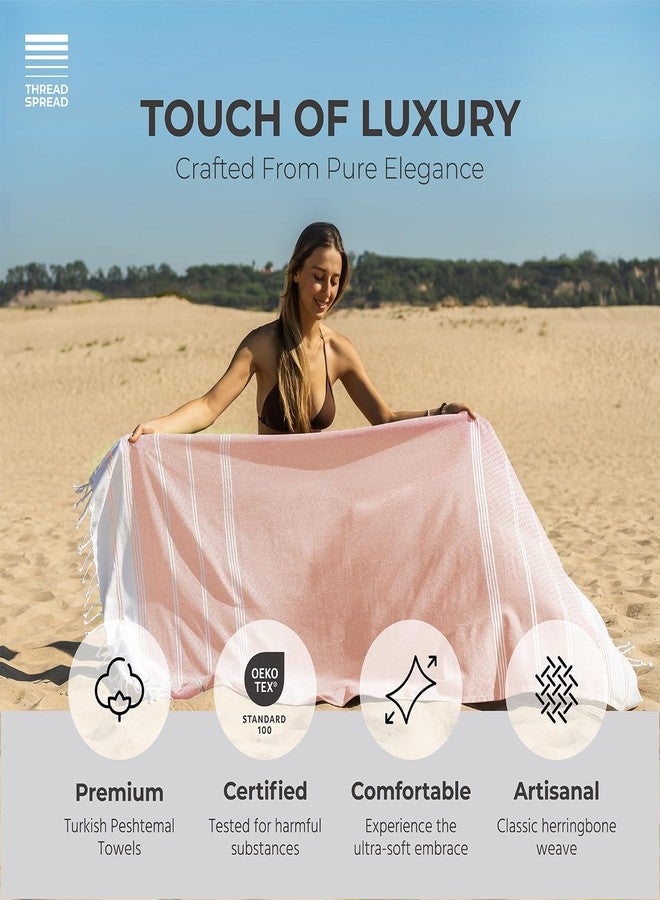 THREAD SPREAD Herringbone Turkish Beach Towels 2 Pack - 100% Cotton Quick Dry Lightweight & Absorbent, Large Turkish Bath Towels for Travel, Sand Free Oversized Beach Towel (Quartz Pink, 39" x 71") - Image 2