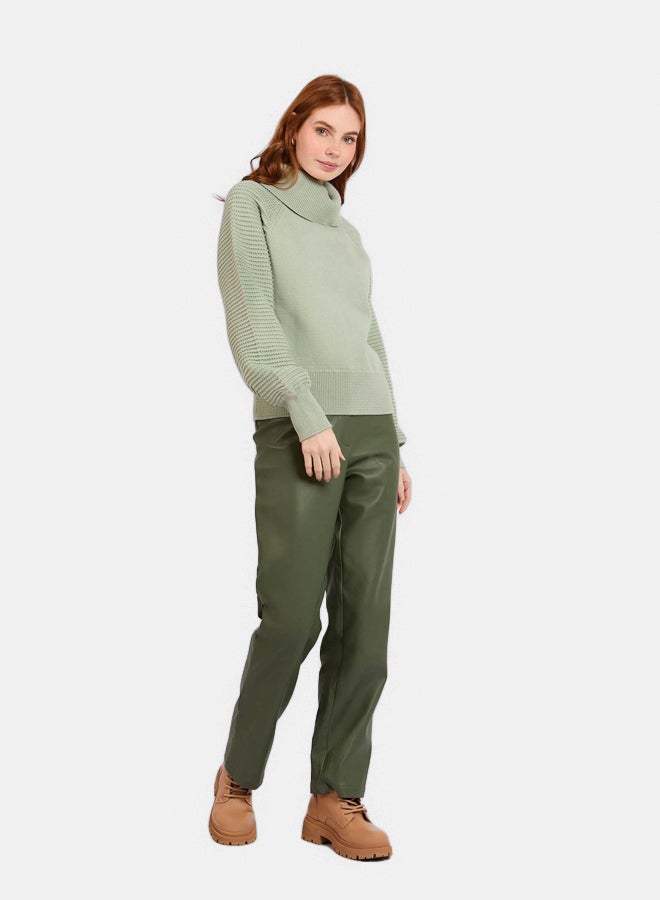 Premoda Women Pullover High Neck Sleeve Green 