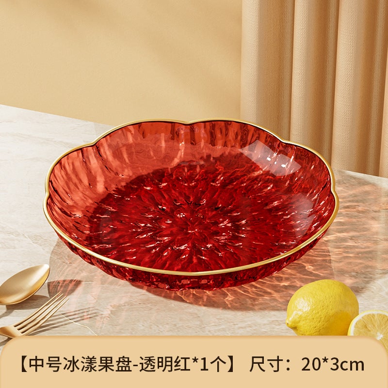 Glacier Crystal Glass Ripple Transparent Fruit Plate Petal Living Room Home Plate Accessible Luxury Fruit Basket Coffee Table Dried Fruit Plate - Image 1