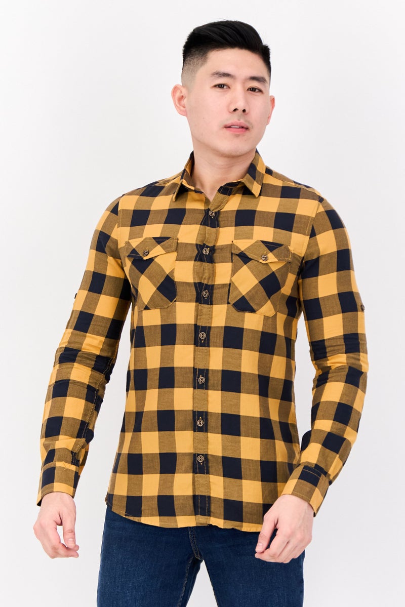 DeFacto Men Slim Fit Checkered Long Sleeve Casual Shirt, Multicolor - Image 1