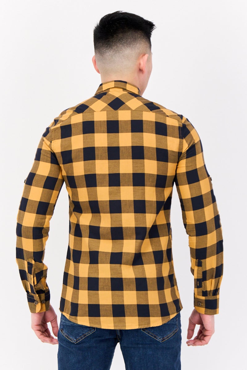 DeFacto Men Slim Fit Checkered Long Sleeve Casual Shirt, Multicolor - Image 3