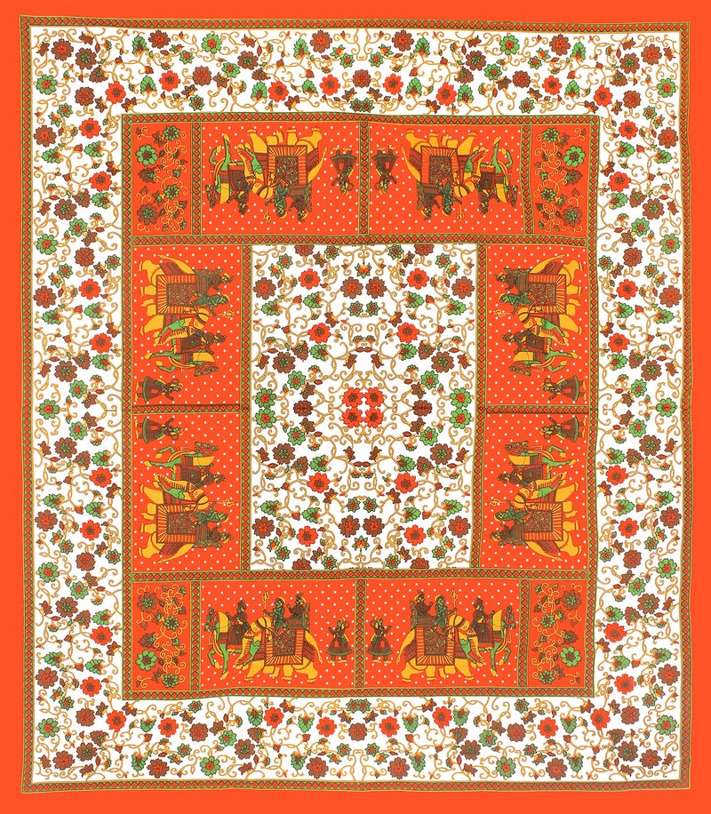 UNIBLISS Jaipuri Traditonal Sanganeri Print 144 TC Cotton Double Bedsheet with 2 Pillow Covers (Double, B-5 Orange) , 144 - 200 tc - Image 4