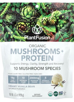 PlantFusion Organic Mushrooms + Protein Creamy Vanilla Bean 15 oz (428 g) 