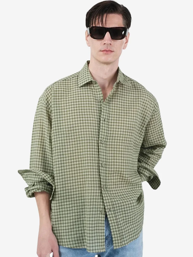 Giesto Khaki Green GIESTO Men's Relaxed Plaid Poplin Shirt for Men | Best Price UAE