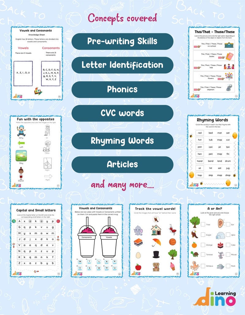 Learning Dino - LKG English Activity Worksheets Pack - 120 Pages + Sticker sheet Medium - Image 4