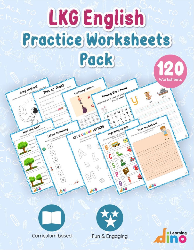 Learning Dino - LKG English Activity Worksheets Pack - 120 Pages + Sticker sheet Medium - Image 3