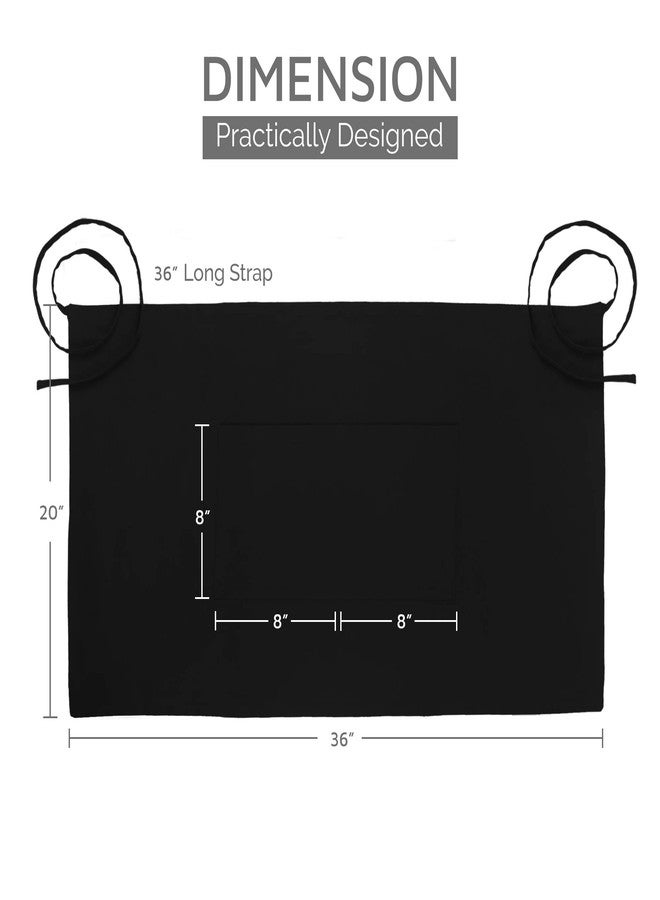 UBICON Xtra Wide Short Apron (36" Wide, 20" Long), Durable, 100% Cotton Large Pockets, Long Tiebacks For Kitchen, Garden, Restaurant (1 Pack, Black) - Image 2