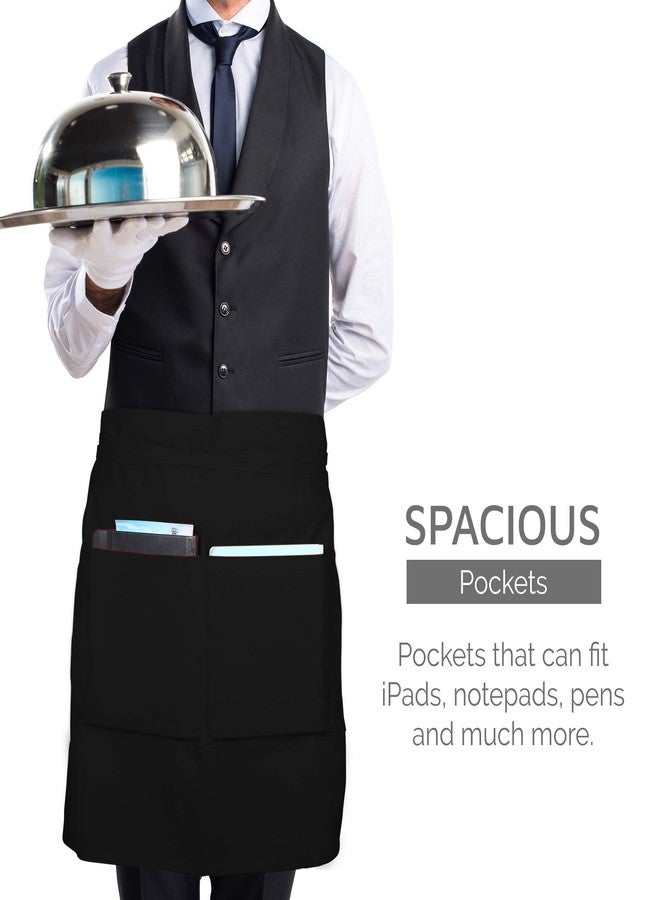 UBICON Xtra Wide Short Apron (36" Wide, 20" Long), Durable, 100% Cotton Large Pockets, Long Tiebacks For Kitchen, Garden, Restaurant (1 Pack, Black) - Image 5