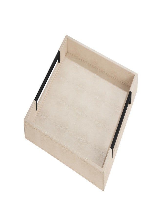 صينية تقديم جلد شاجرين عاجية 16"x16" مع مقابض لطاولة القهوة العثمانية، صينية زخرفية أنيقة لديكور المنزل العصري (عاجي-أسود، مربع 16") - Image 2