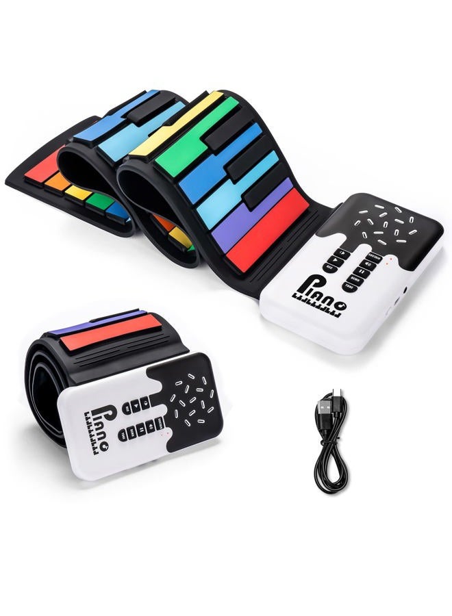POGOLAB 49 Key Roll Up Keyboard Piano, Portable Digital Electric Foldable Piano Keyboard, Rechargeable, 8 Tones, 6 Educational Demo Songs, for Beginners Gift (Rainbow) - Image 1