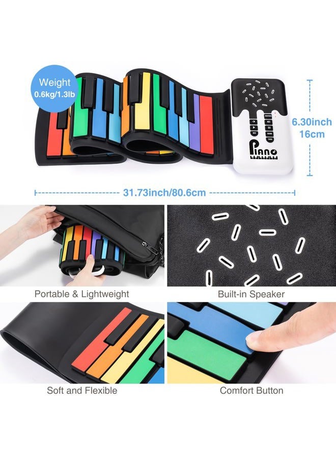 POGOLAB 49 Key Roll Up Keyboard Piano, Portable Digital Electric Foldable Piano Keyboard, Rechargeable, 8 Tones, 6 Educational Demo Songs, for Beginners Gift (Rainbow) - Image 5