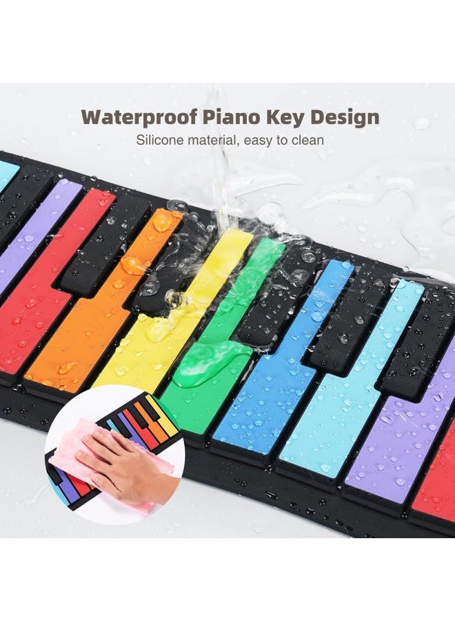 POGOLAB 49 Key Roll Up Keyboard Piano, Portable Digital Electric Foldable Piano Keyboard, Rechargeable, 8 Tones, 6 Educational Demo Songs, for Beginners Gift (Rainbow) - Image 4