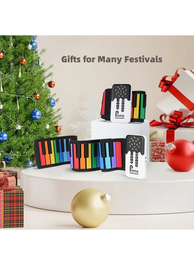 POGOLAB 49 Key Roll Up Keyboard Piano, Portable Digital Electric Foldable Piano Keyboard, Rechargeable, 8 Tones, 6 Educational Demo Songs, for Beginners Gift (Rainbow) - Image 2